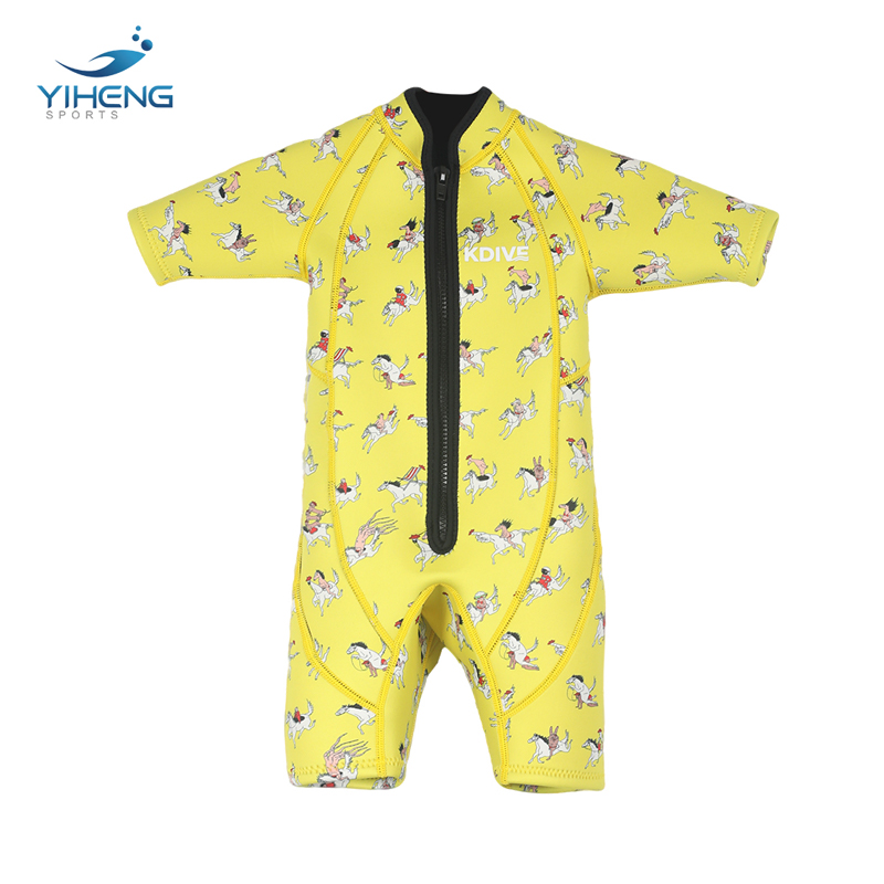 2mm Yellow Print Kids Shorty Neoprene Wetsuit 