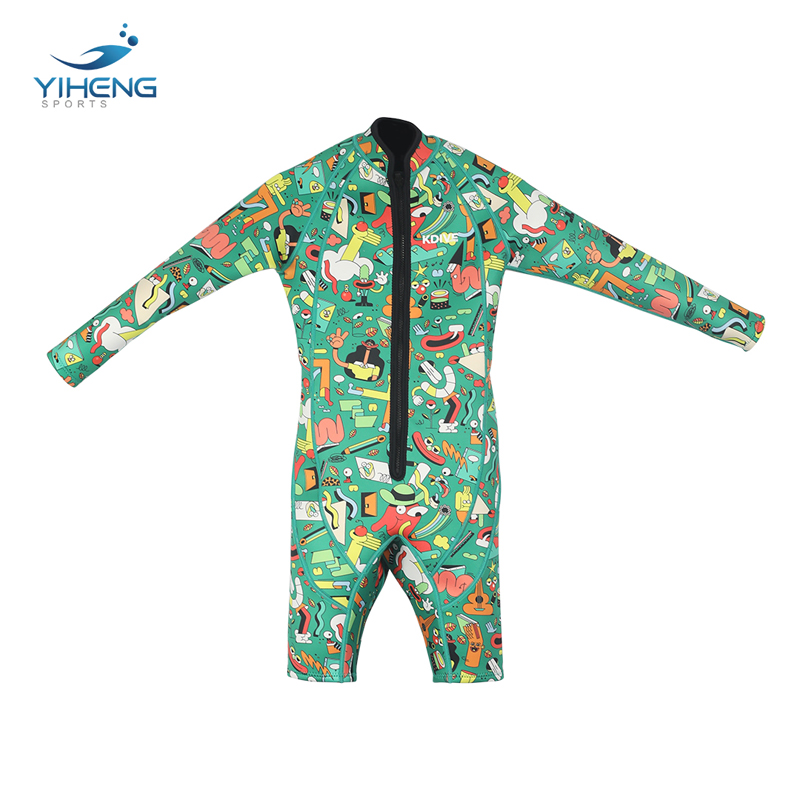 2mm Green Print Kids Shorty Neoprene Wetsuit 