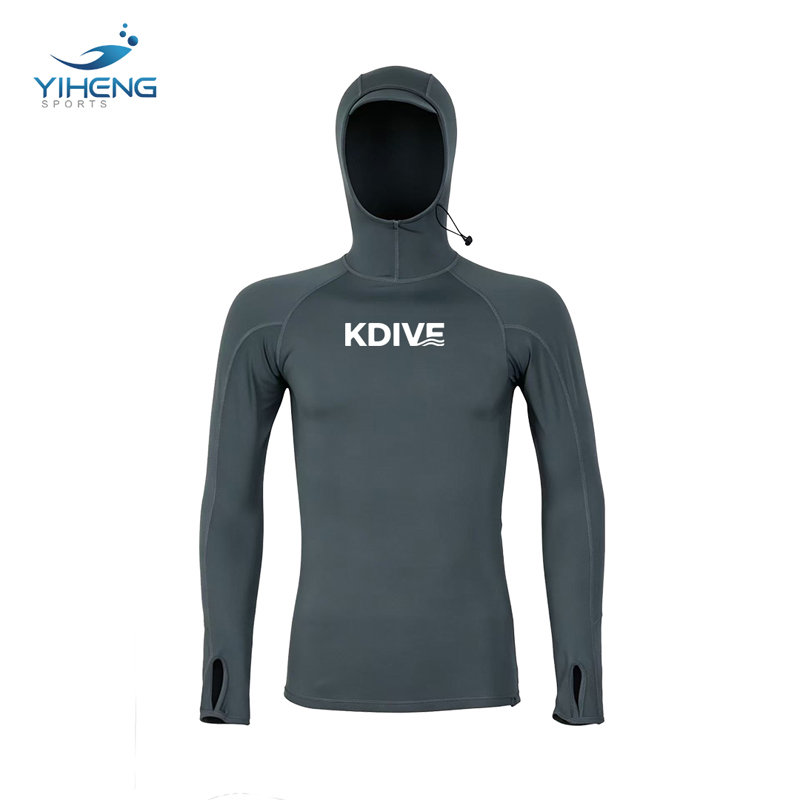 Men's Hooded Lycra Rash Guard UPF50+ Sun Protection Waterproof Breathable Quick Dry Long Sleeve Wetsuit Top For Snorkeling Surfing Fishing
