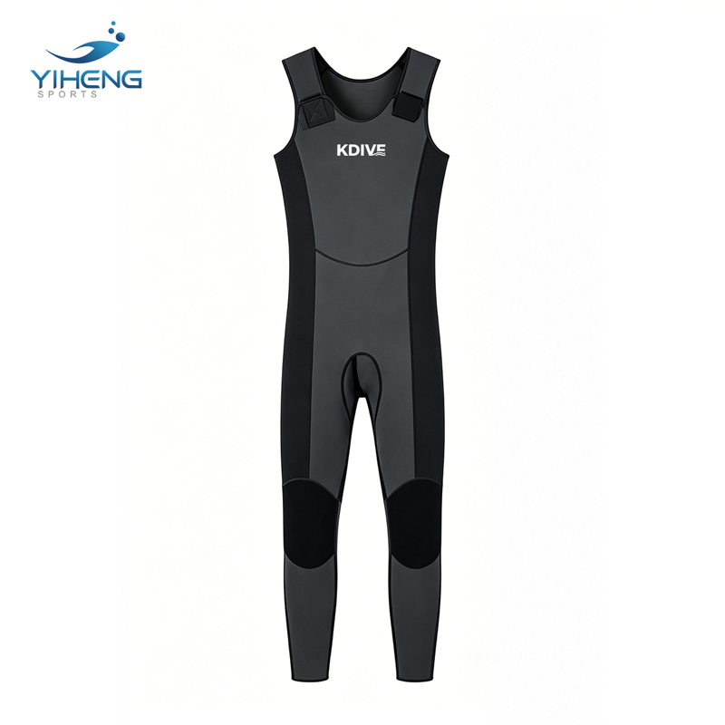 Men's 2mm Neoprene Sleeveless Black & Grey Long John Wetsuit for Sailing & Diving