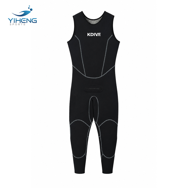 Men's 3mm Neoprene Sleeveless Black & Grey Long John Wetsuit for Sailing & Diving