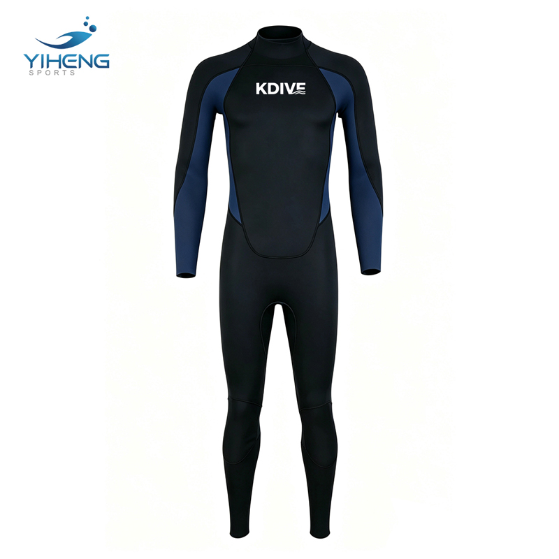 Men 2-3mm Neoprene Long Sleeve One Piece Wetsuit Blue Black for Surfing Snorkeling Diving