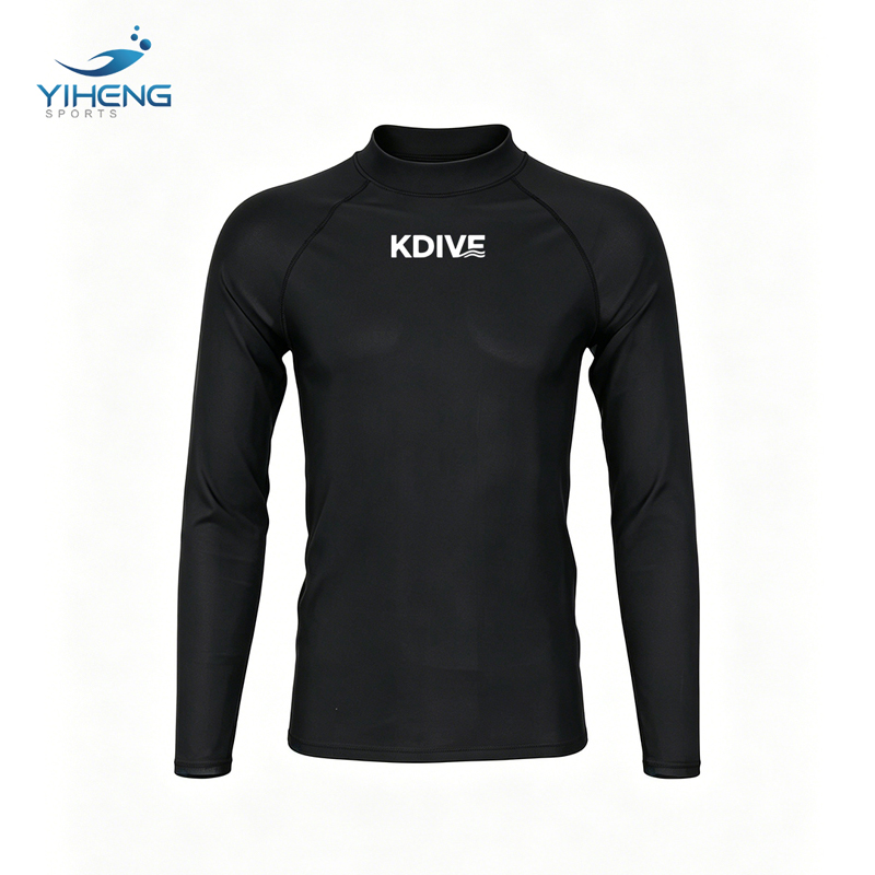 Men Long Sleeve Rash Guard UPF50+ Sun Protection Breathable Quick Dry Black Wetsuit Top