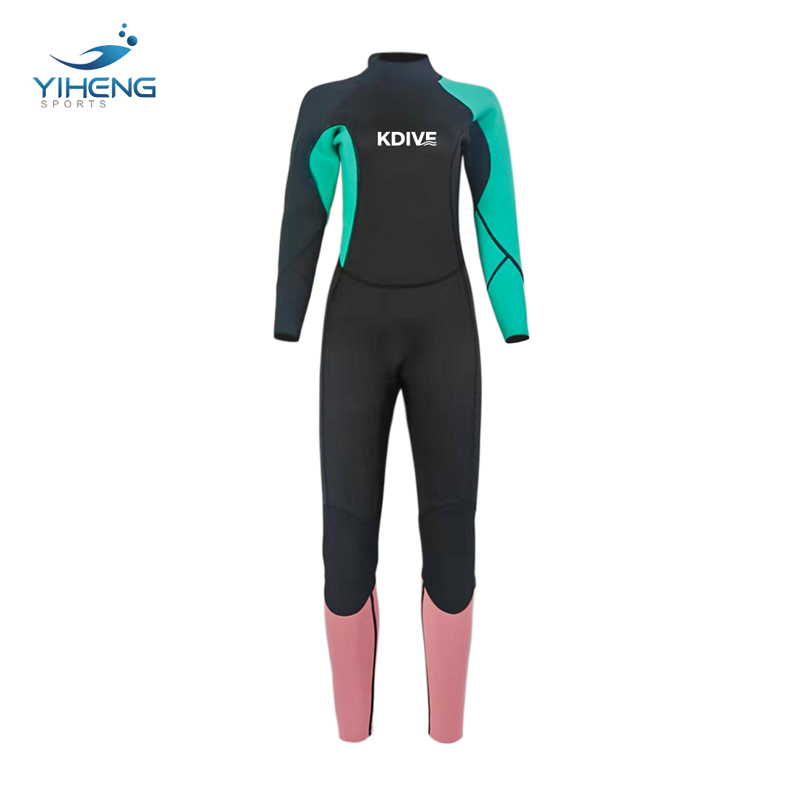 3mm Black Women' s Neoprene Wetsuit with Contrast Green Sleeves & Pink Legs