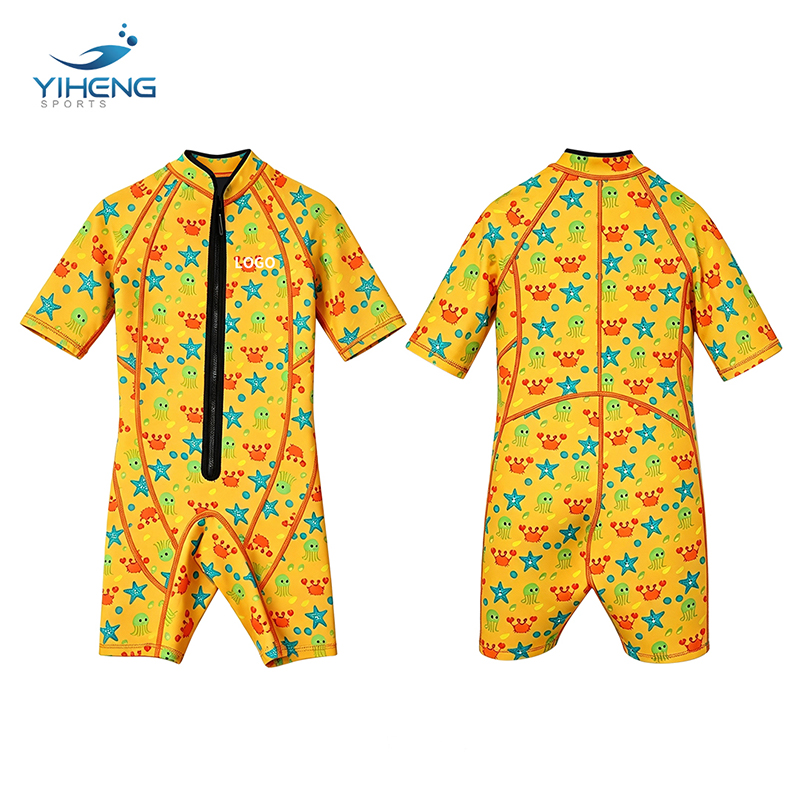 2mm Yellow Cartoon Printed Kids Wetsuit  Breathable UPF50+ UV Protection for Kid & Swimming