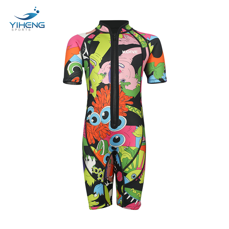 Factory Custom 2mm Cartoon Printed Breathable UPF50+ UV Protection Kids Wetsuit for Kid & Swimming