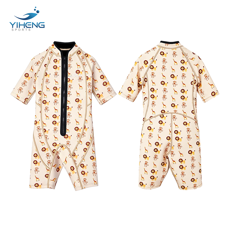 2mm Beige Cartoon Printed Breathable UPF50+ UV Protection Kids Neoprene Kid Wetsuit